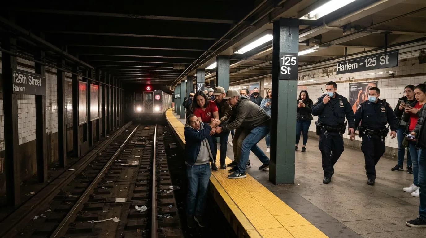 Man Survives After Being Pushed Onto Harlem Subway Tracks as NYPD Hunts Suspect